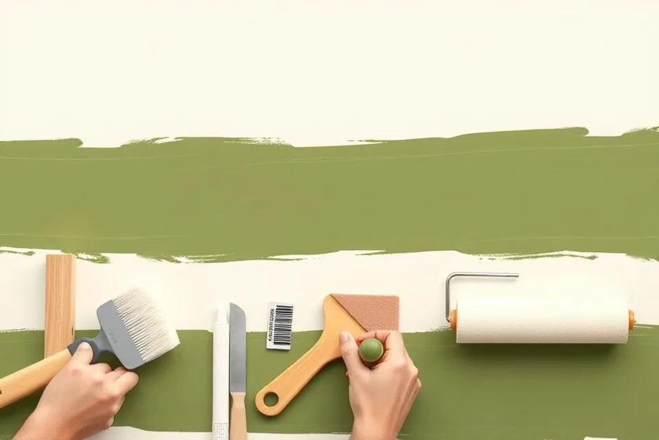 Outils de peinture disposés dans l'ordre des étapes du chantier
